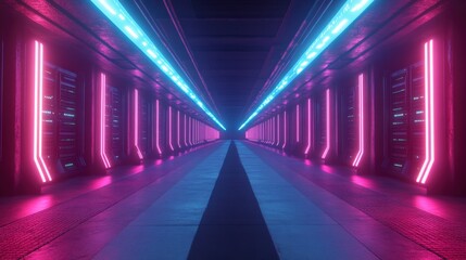 Fototapeta premium Neon Lit Server Room