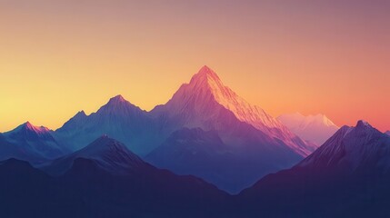 Fototapeta premium Majestic Mountain Range Silhouetted Against a Vibrant Sunset Sky