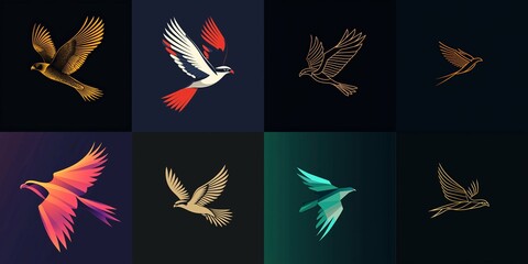 Obraz premium A minimalist logo design showcasing a sleek, stylized falcon silhouette in a streamlined form.