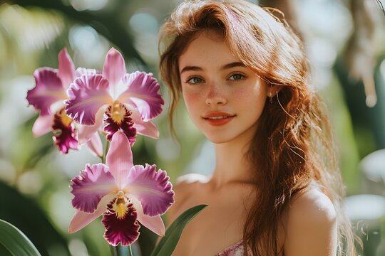 a woman with flowers, Generative AI