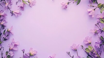 Delicate purple flowers on monochromatic purple background with space for text – ideal for wedding invitations, international women’s day, or mother’s day themes