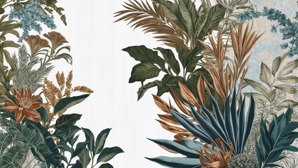Obraz premium Detailed Botanical Drawing of Rare Plants and Flowers in Classic Vintage Botanical Style