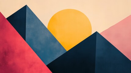 Abstract Geometric Composition with Yellow Circle and Triangles