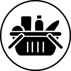 Groceries icon. Full basket of food, grocery shopping icons vector graphic design elements, Modern Farm and Agriculture grocery bin, isolated on transparent background, for Grocery Themes, ui.