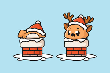 Cute deer Christmas vector Icon Illustration. Animal Nature Flat Cartoon Style