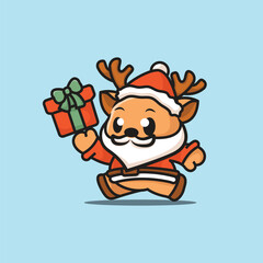 Cute deer Christmas vector Icon Illustration. Animal Nature Flat Cartoon Style