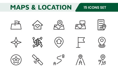 Maps Icon Set. Versatile and visually appealing icons for navigation, location services, and travel apps, designed to enhance user experience and make exploring the world more intuitive and enjoyable.