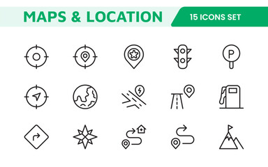 Maps Icon Set. Versatile and visually appealing icons for navigation, location services, and travel apps, designed to enhance user experience and make exploring the world more intuitive and enjoyable.