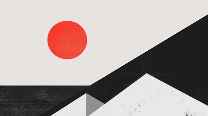 Red Circle Over Black and White Geometric Shapes