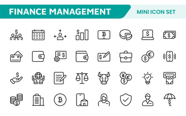 Finance Management Icon Set. Professional and sleek icons for budgeting, expense tracking, and investment management, ideal for finance apps.