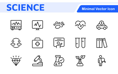 Science Icon Set. Iconl for Chemistry, Biology, Physics, Astronomy, Lab Projects, Research, Academic, Scientific Research, Laboratory Work, Academic Studies, Experiments, and STEM Education