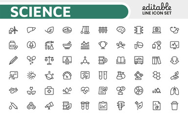 Science Icon Set. Iconl for Chemistry, Biology, Physics, Astronomy, Lab Projects, Research, Academic, Scientific Research, Laboratory Work, Academic Studies, Experiments, and STEM Education