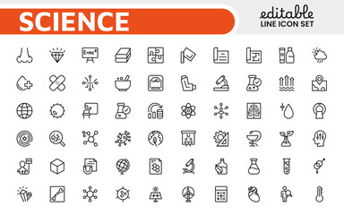 Science Icon Set. Iconl for Chemistry, Biology, Physics, Astronomy, Lab Projects, Research, Academic, Scientific Research, Laboratory Work, Academic Studies, Experiments, and STEM Education