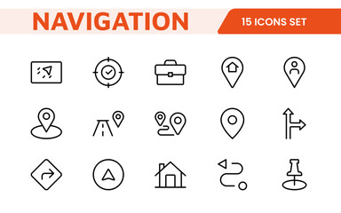 Maps Icon Set. Versatile and visually appealing icons for navigation, location services, and travel apps, designed to enhance user experience and make exploring the world more intuitive and enjoyable.