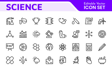 Science Icon Set. Iconl for Chemistry, Biology, Physics, Astronomy, Lab Projects, Research, Academic, Scientific Research, Laboratory Work, Academic Studies, Experiments, and STEM Education