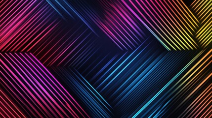 Abstract Colorful Diagonal Lines Intersecting On Black Background