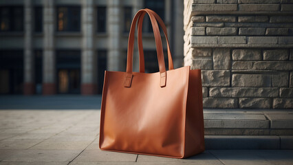 Brown Leather Tote Bag Mockup for Urban Branding