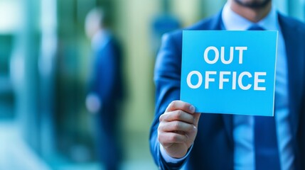 Businessman Holding 'Out of Office' Sign
