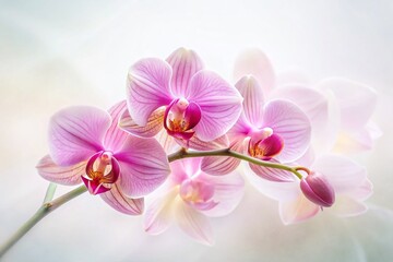 Delicate Pink Orchid Flower in Soft Focus with Long Exposure on a Crisp White Background, Capturing the Elegance and Serenity of Nature's Beauty