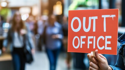 People Protesting with Out of Office Sign in City