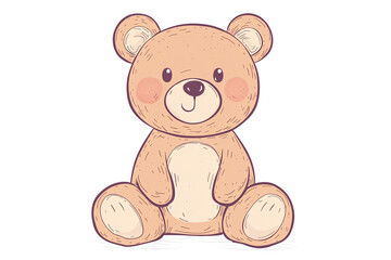 Fototapeta premium Cute teddy bear illustration on a white background, showcasing a plush toy with soft fur, button eyes, and a friendly demeanor.
