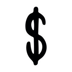 Hand drawn dollar currency symbol. Brush stroke doodle. Single element for design