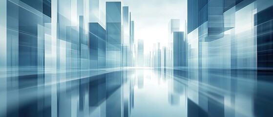 
3D rendering of glass buildings in a city background