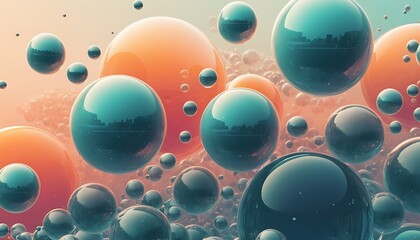 semi-transparent blue and orange spheres floating in a light bubbly atmosphere
