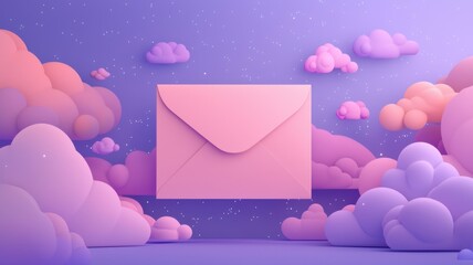 Create stunning digital art with a floating pink envelope surrounded by dreamy clouds