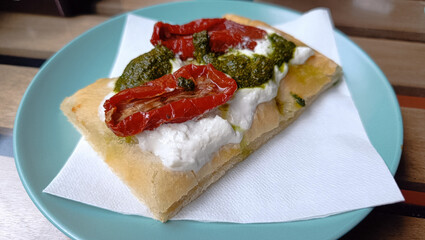 focaccia with tomato and pesto