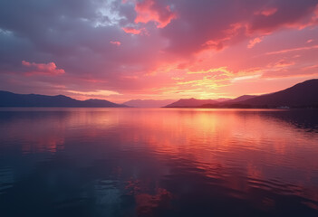 A tranquil sunset over a calm body of water