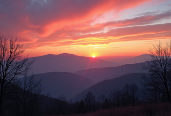 Fototapeta premium Tranquil Sunset over Mountain Range