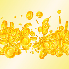 European Union Euro coins falling. Scattered gold