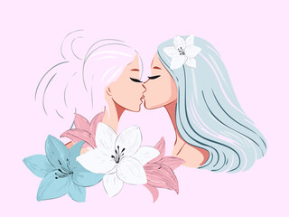 two girls with flower