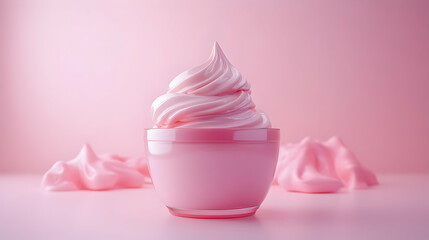 Pink Whipped Cream in Glass Cup, Minimalist 3D Illustration