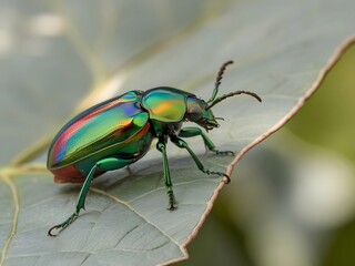 Fototapeta premium Vibrant Metallic Beetle on a Leaf