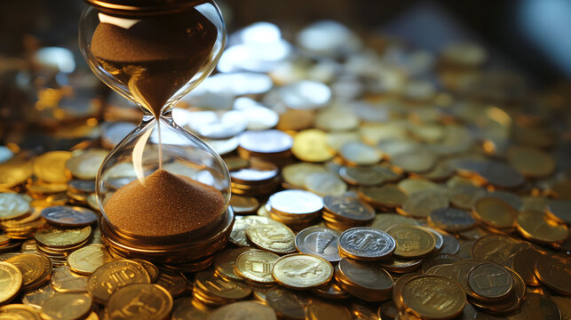 Hourglass on pile of coins symbolizes time value of money