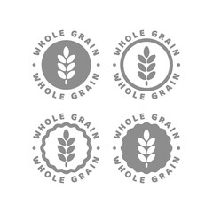 Whole grain vector label set. Cereal product nutrition icon.