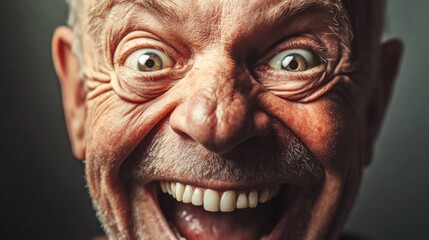 Happy face expression with a delighted reaction, wide smile and laughter, showing warmth and positivity