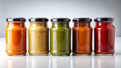 Elegant Sauce Jars Mockup Isolated on White Background for Creative Culinary Presentations and Branding, Perfect for Marketing, Packaging, and Product Showcase