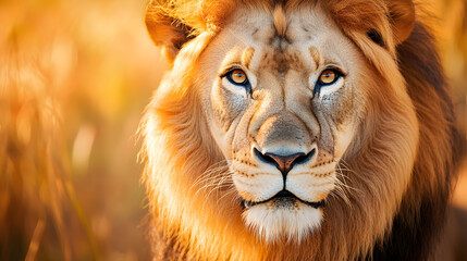 Fototapeta premium Majestic lion close up portrait showcasing its fierce beauty and strength