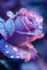 Raindrops clinging to the delicate petals of a rose