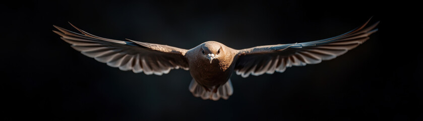 A majestic bird in flight, capturing the essence of freedom and grace against a dramatic dark backdrop.
