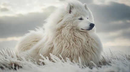 Obraz premium a picture of a white dog with very thick, beautiful fur 
