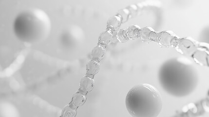 Close-Up View of Shimmering White DNA Helix Structure Model, Highlighting Scientific Research and Genetic Discoveries.
