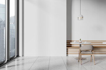 Modern interior with empty wall and seating area. 3D Rendering