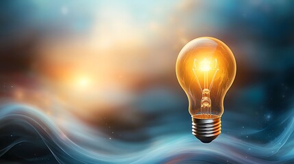 The glowing light bulb stands out against the swirling, ethereal backdrop of abstract colors, casting a warm and inviting glow that suggests creativity and innovation.