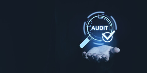 Digital Audit Concept with Hand and Checkmark.