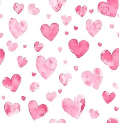 Cute pink heart seamless pattern, watercolor