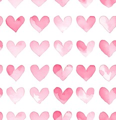 Cute pink heart seamless pattern, watercolor